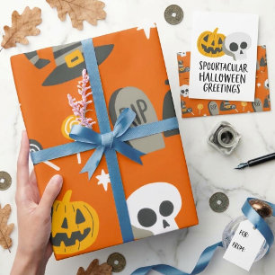 Orange Gruseliger Monster-Mash-Kind-Charakter Hall Geschenkpapier