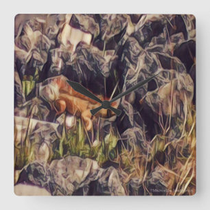 Orange Guana Art Quadratische Wanduhr