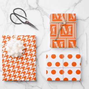 Orange Hahnentrittmuster Monogram Polka Dot Geschenkpapier Set
