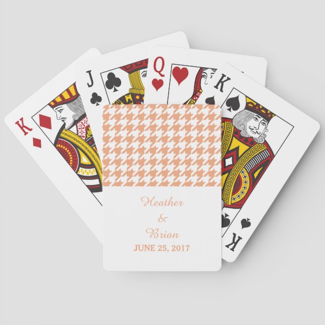 Orange Hahnentrittmuster Wedding Cards Spielkarten (Rückseite)