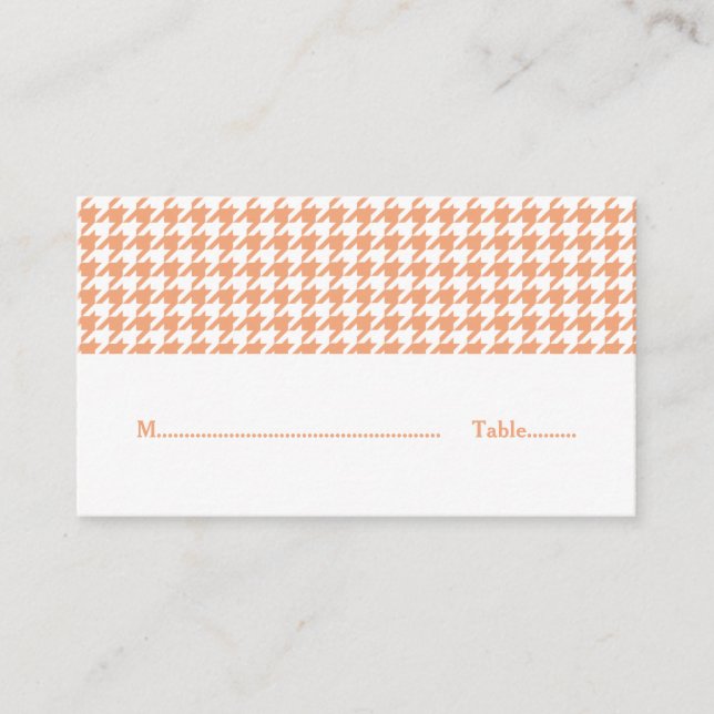 Orange Hahnentrittmuster Wedding Platzkarte (Vorderseite)