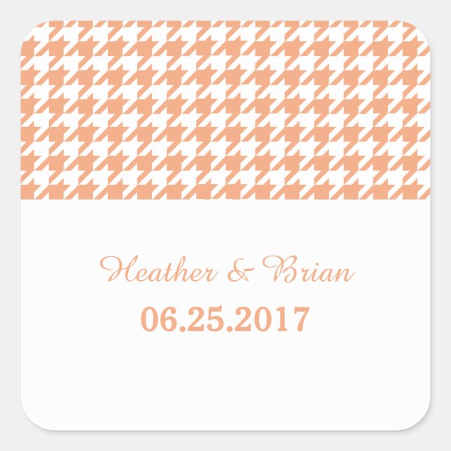 Orange Hahnentrittmuster Wedding Stickers (Vorderseite)