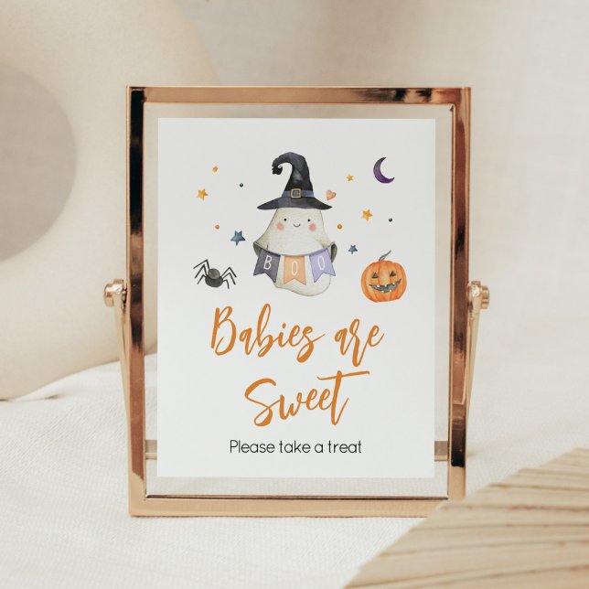 Orange Halloween Ghost Little Boo Babies sind süß Poster (Little Boo Baby Shower Babies are Sweet Sign)
