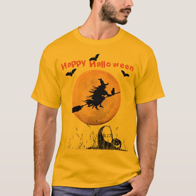 Orange Halloween Hexe T-Shirt (Vorderseite)