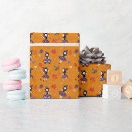 Orange | Halloween Kleine Hexe Geschenkpapier