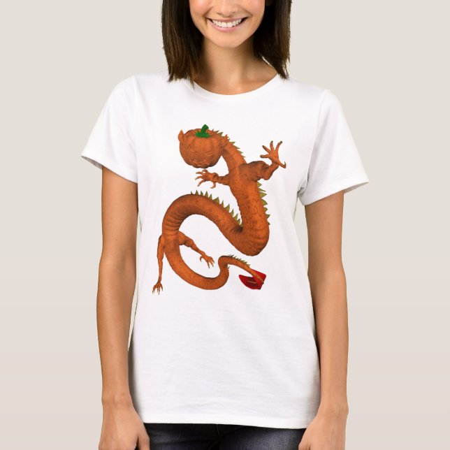 Orange Halloween-Kürbis-Drache T-Shirt (Vorderseite)