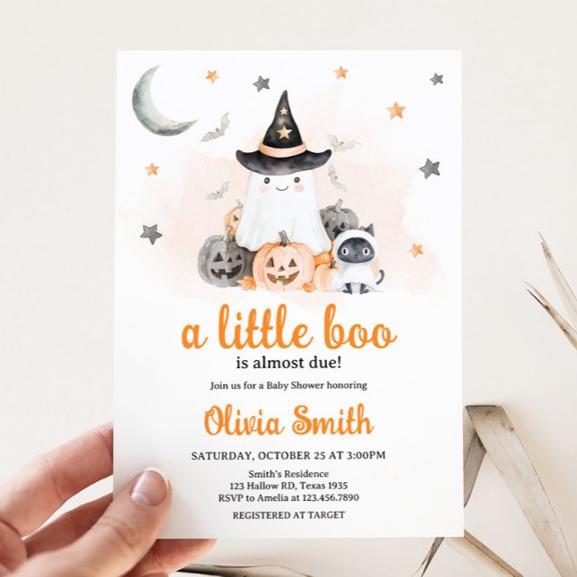 Orange Halloween Little Boo Baby Dusche Einladung (Gender Neutral Halloween Little Boo Baby Shower Invitation )