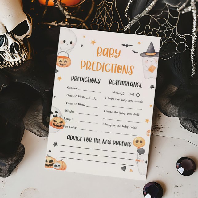 Orange Halloween Little Boo Baby Predictions Game (Baby is Brewing Baby Shower Baby Predictions Game)