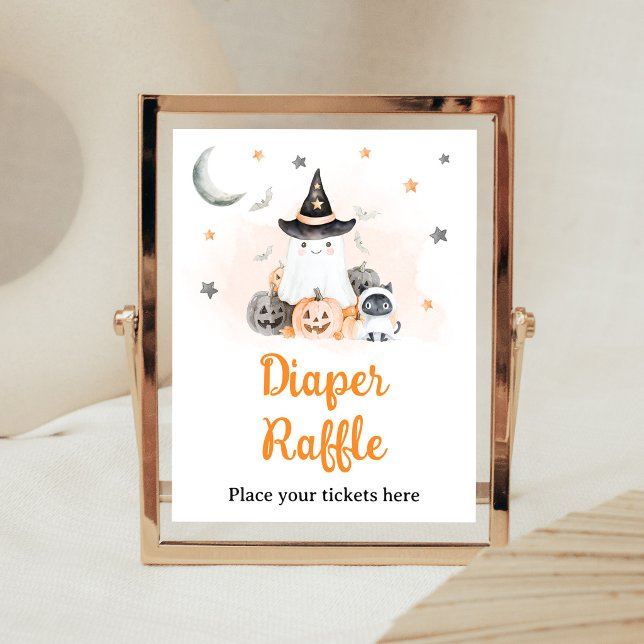 Orange Halloween Little Boo Windel-Raffle-Schild Poster (Gender Neutral Little Boo Baby Shower Diaper Raffle Sign)