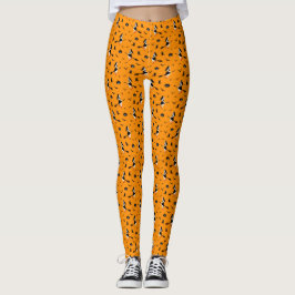 Orange Halloween mit Hexen und schwarzen Katzen Leggings