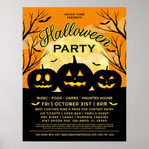 Orange Halloween-Party Black Pumpkins Event Poster