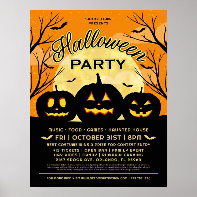 Orange Halloween-Party Black Pumpkins Event Poster (Vorne)
