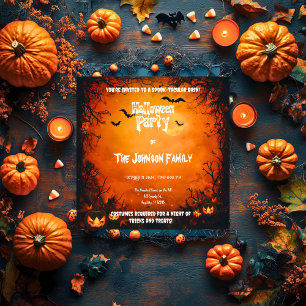 Orange Halloween-Party mit Kürbissen und Fledermäu Einladung