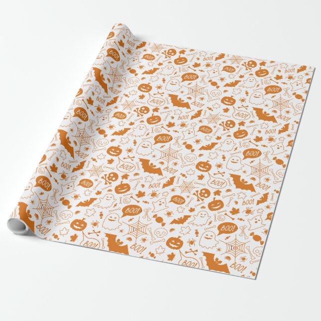 Orange Halloween Pattern Happy Halloween Art Geschenkpapier (Ungerollt)