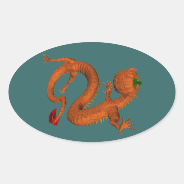 Orange Halloween Pumpkin Dragon Ovaler Aufkleber (Vorderseite)