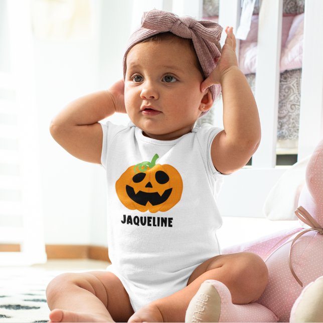 Orange Halloween Pumpkin with Name Baby Strampler (Von Creator hochgeladen)