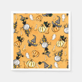 ORANGE HALLOWEEN PUMPKINS UND SCHWARZE KATZEN SERVIETTE