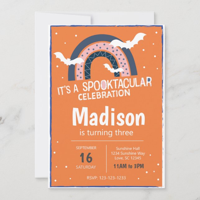 Orange Halloween Rainbow Birthday Invite (orange) Einladung (Vorderseite)