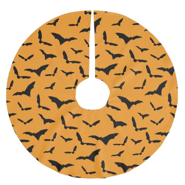 Orange Halloween Spooky Bats Gemustert Weihnachten Polyester Weihnachtsbaumdecke (Vorderseite)