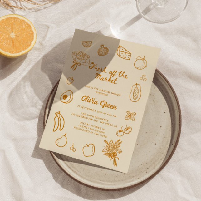 Orange Hand Drawn Brautparty Einladung (Von Creator hochgeladen)