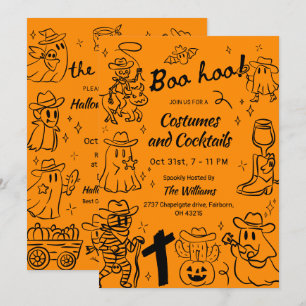 Orange Hand Drawn Cowboy Theme Halloween-Party Einladung