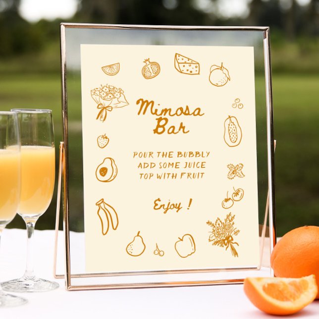 Orange Hand Drawn Mimosa Bar Poster (Von Creator hochgeladen)