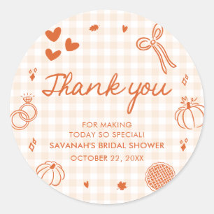 Orange Handgezeichnete Fall in Love Brautparty Runder Aufkleber