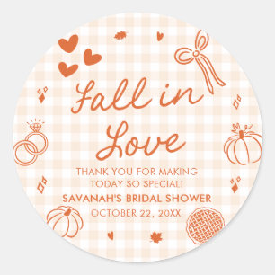 Orange Handgezeichnete Fall in Love Brautparty Runder Aufkleber