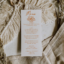 Orange handgezeichnetes florales Hochzeitsmenü