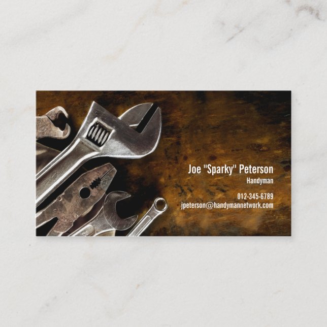 Orange Handyman Business Card mit Tools Visitenkarte (Vorderseite)