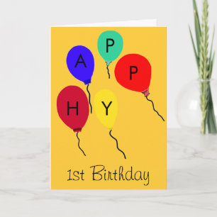 Orange Happy 1. Geburtstag Fliegende Luftballons J Karte