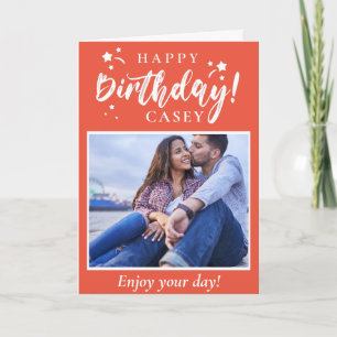 Orange Happy Birthday Custom Foto und Text Karte