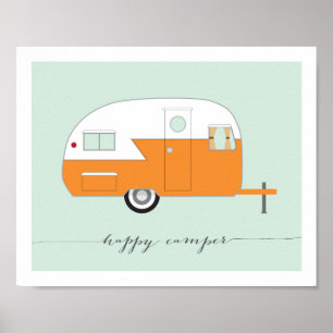 Orange Happy Camper Art Print 8 x 10 Poster