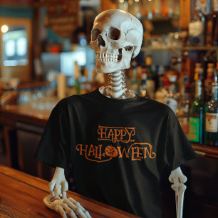 Orange Happy Halloween Bony Typografie T-Shirt