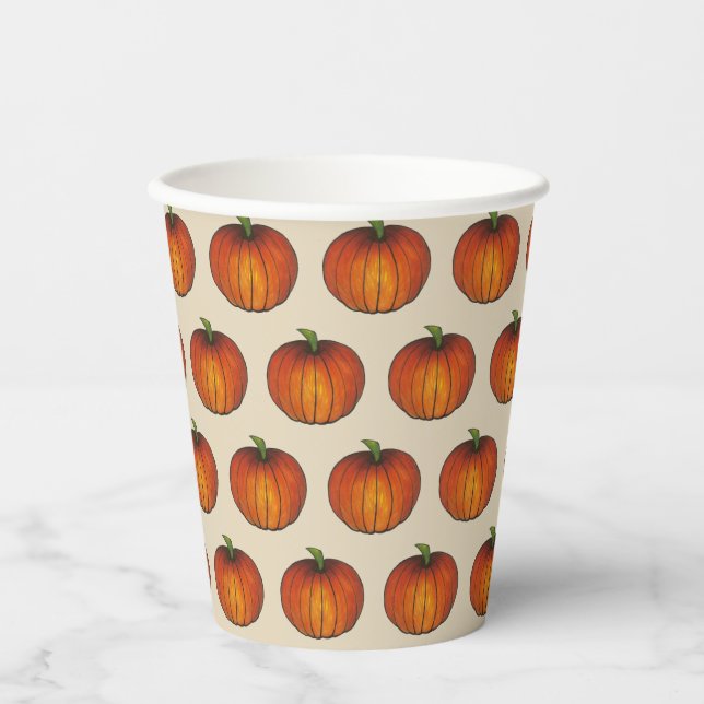 Orange Harvest Pumpkin Halloween Erntedank Fall Pappbecher (Vorderseite)