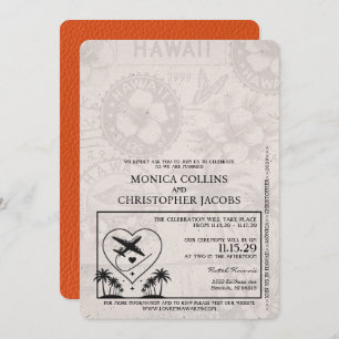 Orange Hawaii Passport Wedding Einladung