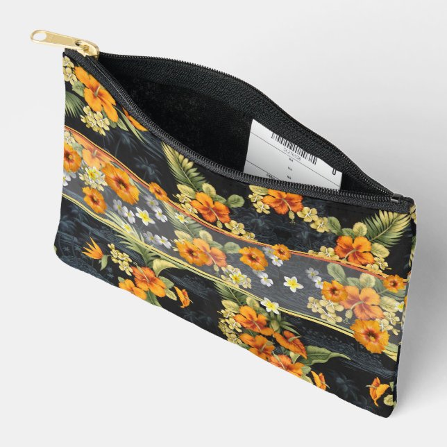 Orange Hawaiian Hibiskus Aloha Shirt Kleiner Beute Zubehörtasche (Offen)