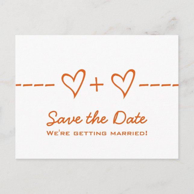 Orange Heart Equation Save the Date Postkarte (Vorderseite)