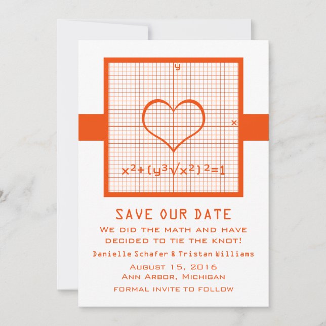 Orange Heart Mah Graph Save the Date einladen (Vorderseite)