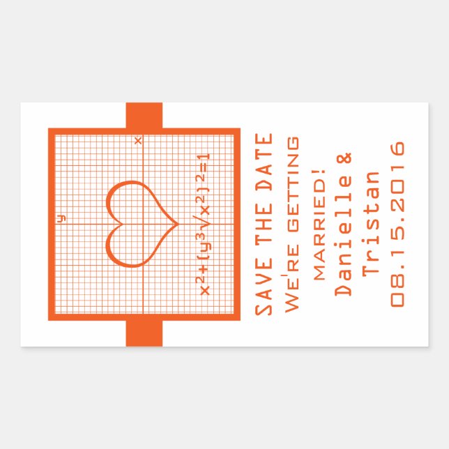 Orange Heart Mah Graph Save the Date Stickers (Vorderseite)