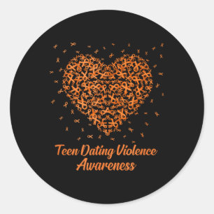Orange Heart Ribbon Teen Verabredet Gewalt Bewusst Runder Aufkleber