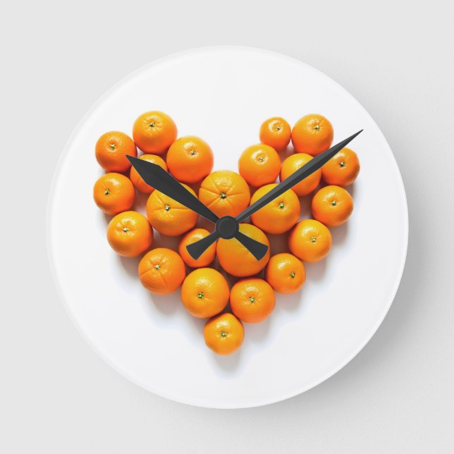 Orange Heart Runde Wanduhr (Vorderseite)