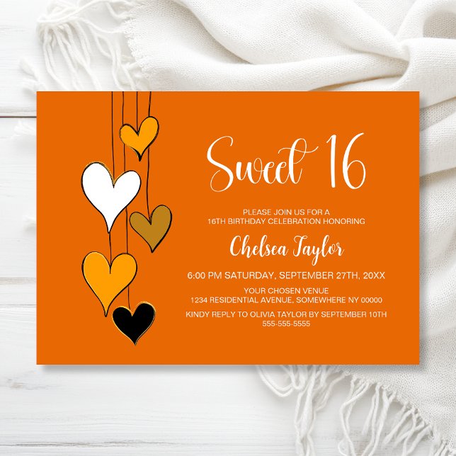 Orange Heart Theme Sweet 16 Birthday Einladung (Von Creator hochgeladen)