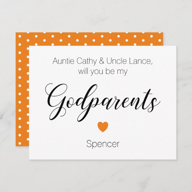 Orange Heart wirst du mein Vorschlag der Godeltern Einladung (Vorne/Hinten)