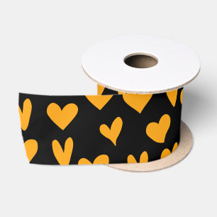 Orange Hearts Schwarzes Muster Halloween Farben Satinband