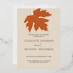 Orange Herbst Ahornblättriger Hochzeitsplatz Rose  Folieneinladung
