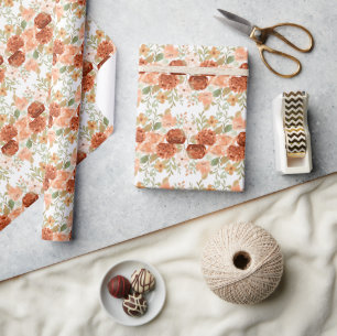 Orange Herbst-Aquarell-Blumen  Geschenkpapier
