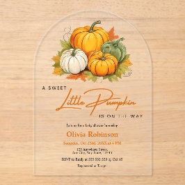 Orange Herbst Herbst Ein Kleiner Kürbis Baby Showe Acryleinladungen