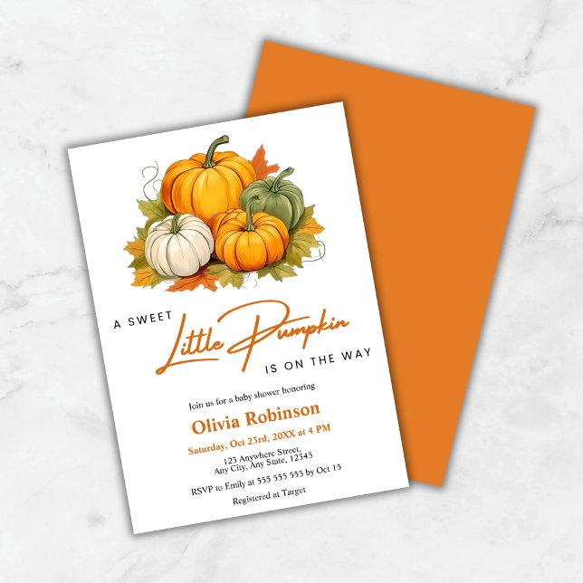 Orange Herbst Herbst Ein kleines Pumpkin Baby Dusc Einladung (Orange Fall Autumn A Little Pumpkin is on the Way Baby Shower Invitation   )