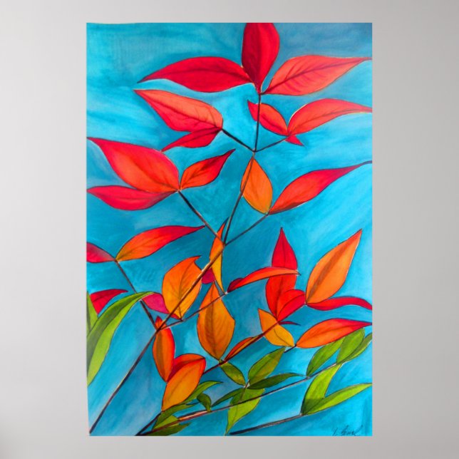 Orange Herbst hinterlässt originale Aquarellkunst Poster (Vorne)